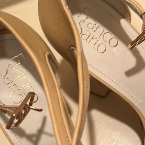 Franco Sarto Womens 10 Dima Block Heel Leather Sandals Beige Tan Ankle Strap New - Picture 6 of 16